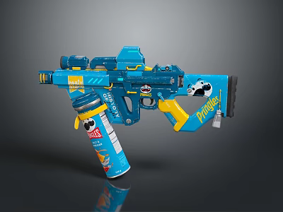 Stylish Blue and Yellow Gun Weapon Featuring Pirate Theme and Decorative Elements 3d model