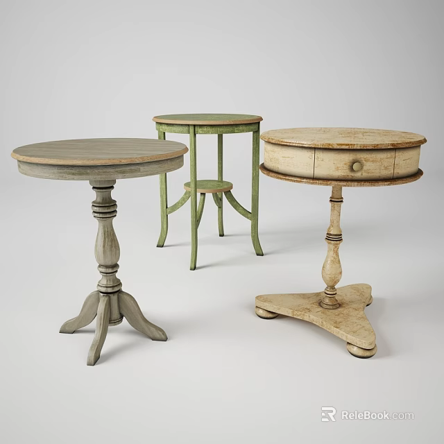 Vintage Round Tables Featuring Turned Legs Three Legged And Scalloped Edge Designs 3d model 