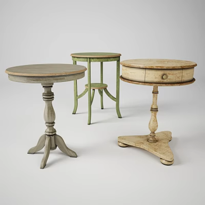 Vintage Round Tables Featuring Turned Legs Three Legged And Scalloped Edge Designs 3d model