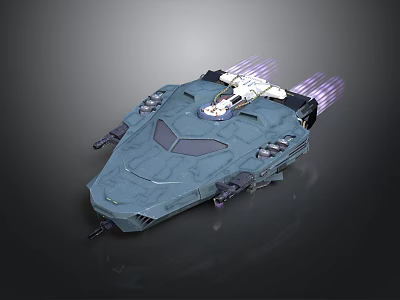 Futuristic Sci Fi Spaceship With Gray Hull Purple Thrusters And Detailed Cockpit Design 3d model
