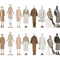 Fashion Models Wearing Various Coats And Hats In Different Standing Poses