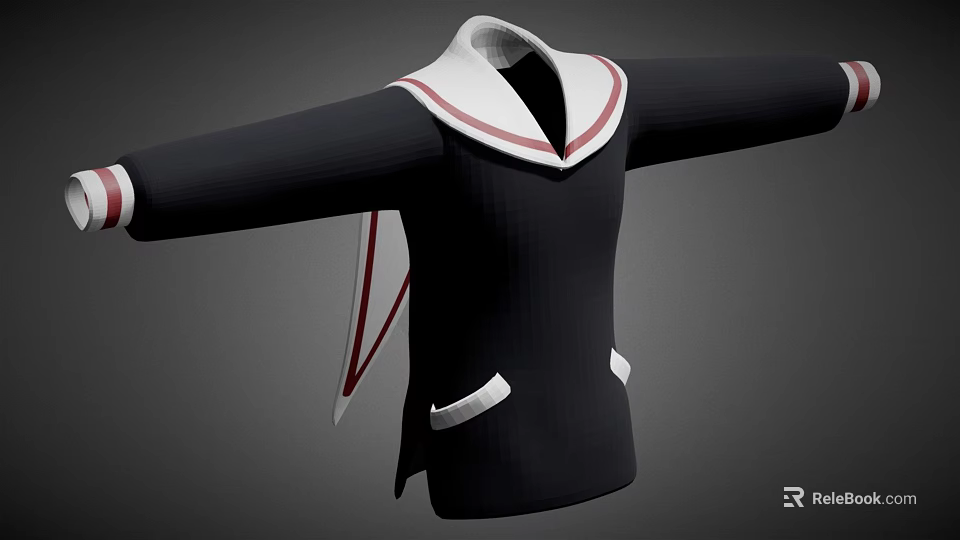 Black Jacket With White Sailor Collar Red Trim And White Pockets 3d model