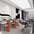 Elegant Luxury Beauty Salon Interior Design with Reception Desk Transparent Partition Seats And Sculpture