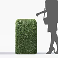 Green Shrub with Woman Silhouette Reaching to Touch in High Heels with Handbag