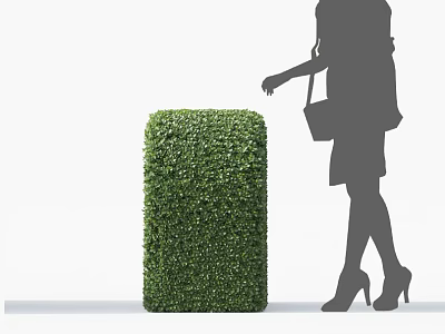 Green Shrub with Woman Silhouette Reaching to Touch in High Heels with Handbag 3d model