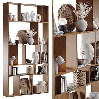 Modern Bookshelf Bookcase Book Ornaments 3d model