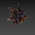 Abstract Intricate Sculpture With Metallic Spikes And Iridescent Finish On Dark Background
