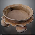Ceramic Sculpture Carving Bowl Shaped Design With Textured Surface And Supporting Feet