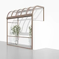 Outdoor Garden Landscape Featuring Glass Canopy Structure With Green Plants And Light Shadows