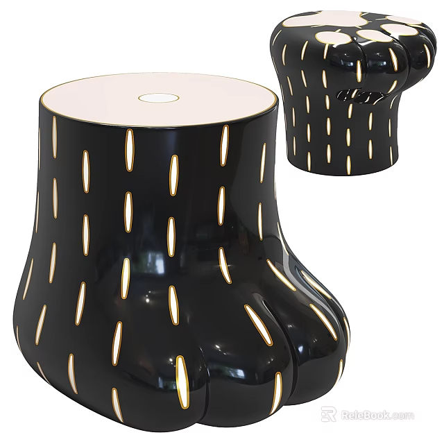 Black Side Table with Golden Vertical Stripes and Unique Curved Base Design 3d model