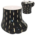 Black Side Table with Golden Vertical Stripes and Unique Curved Base Design 3d model