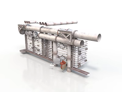 Industrial Equipment With Metal Frame Pipes Radiators And Support Structure 3d model