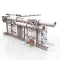 Industrial Equipment With Metal Frame Pipes Radiators And Support Structure