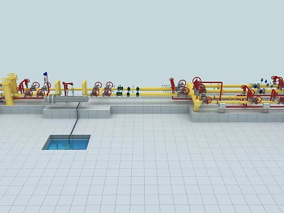 Industrial Equipment with Yellow Pipelines Valves and Control Systems in Facility 3d model