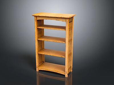 Natural Wooden Multi Tier Storage Shelf With Spacious Shelves And Stable Structure 3d model