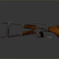 Vintage Military Rifles with Wooden Stocks Tripod Stand and Scope on Dark Reflective Surface