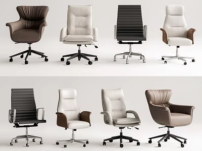 Modern Office Chairs In Multiple Colors With Leather Upholstery And Swivel Base 3d model