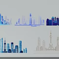 City Skyline Silhouette Wall Decor with Line Art and Multiple Styles
