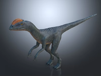 Velociraptor Dinosaur With Orange Crest Blue Gray Body Sharp Claws Standing Pose 3d model