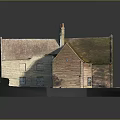 Traditional Brick Building Model Featuring Brown Mossy Roof Chimney And Green Lawn