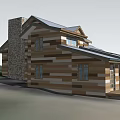 Wooden Detached Villa With Dark Roof Mountain View Blue Sky And Wooden Deck