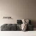 Gray Sectional Sofa with Beige Blanket against Light Colored Wall by POLIFORM 3d model