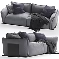 Modern Gray Two Seater Sofa With Plush Pillows And Soft Blanket 3d model