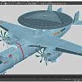 Fighter Jet With Large Radar Dome Four Propellers Light Blue Fuselage Red Wing Markings