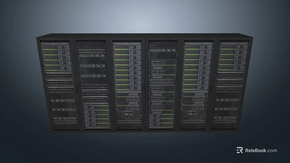 Modern Monitoring Room Interior With Server Racks Monitor Screens And Indicator Lights 3d model 