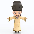 Cartoon Man In Traditional Costume With Black Hat Beige Robe And Outstretched Arms