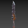 Fantasy Sword With Red Gem Handle And Orange Flame Patterns Sharp Blade Design