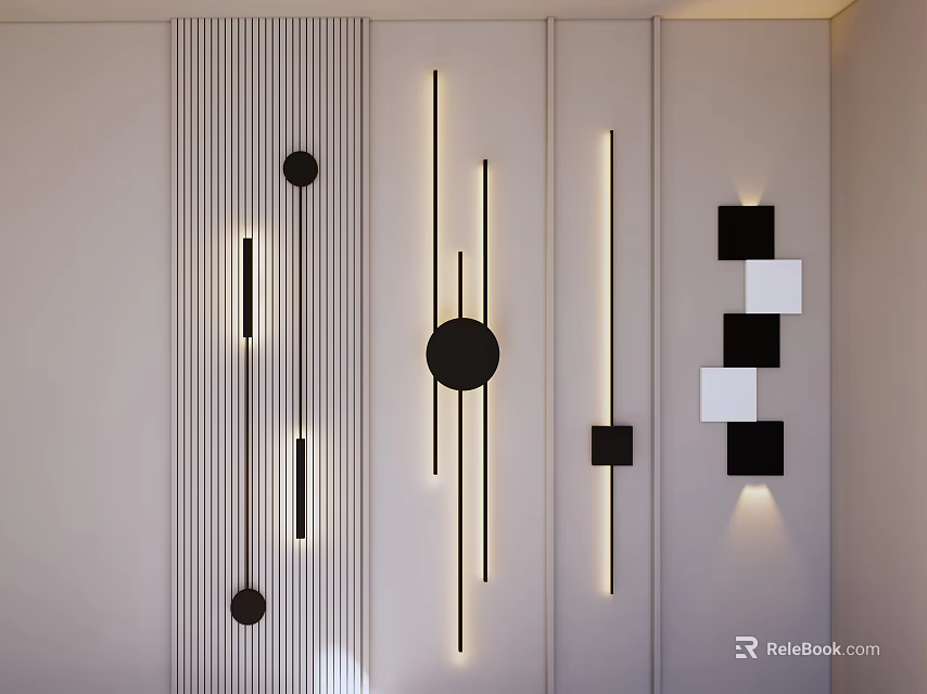 Elegant Modern Geometric Wall Lamps In Black And White For Living Room Wall 3d model 