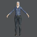 A Woman In Blue Plaid Shirt And Dark Jeans With Arms Outstretched