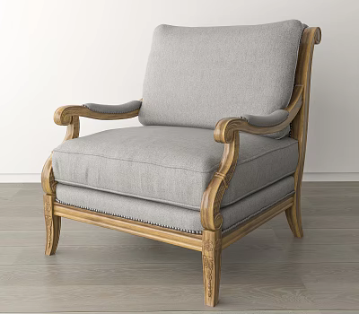 Classic Single Sofa With Gray Fabric Upholstery And Wooden Frame Design 3d model