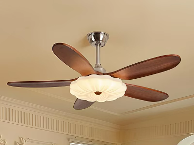 Modern Ceiling Fan Light With Wooden Blades And White Lampshade For Indoor Home Use 3d model