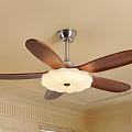 Modern Ceiling Fan Light With Wooden Blades And White Lampshade For Indoor Home Use
