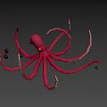 Pink Octopus Game Character With Yellow Eyes Green Edge Tentacles And Gears Anchor