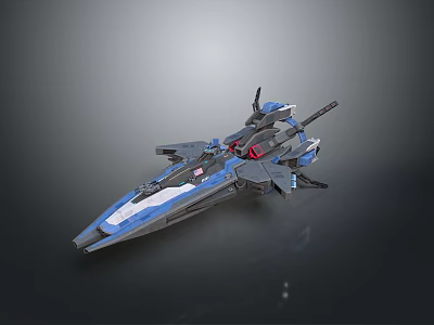 Detailed Sci Fi Spaceship Model With Blue Gray Streamlined Body And Weapon Details 3d model