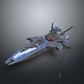 Detailed Sci Fi Spaceship Model With Blue Gray Streamlined Body And Weapon Details