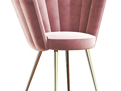 Pink Velvet Accent Chair With Scalloped Back And Gold Metal Legs 3d model