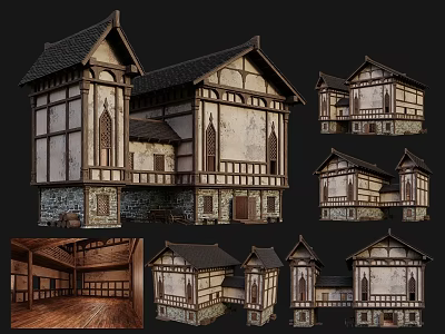 Traditional Ancient Architecture With Wooden Structure Tile Roof Carved Windows And Interior Details 3d model