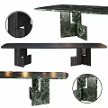 Modern Restaurant Table Design With Dark Wood Legs And Green Marble Surface