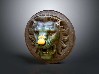 Lion Head Door Handle With Ornate Carved Design And Bronze Finish 3d model