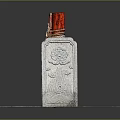 Traditional Stone Carved Furniture With Red Central Column And Ornate Flanking Carved Bases