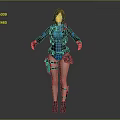 3D Female Character Model In Blue Black Combat Suit With Tactical Gear And Open Stance