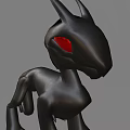 Black Mythical Creature with Pointed Ears Red Eyes and Curved Tail 3d model