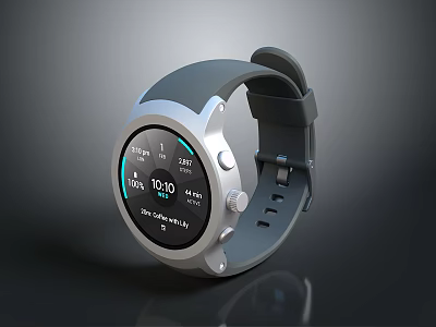 Fashionable Smartwatch Accessory With Gray Strap Round Dial And Digital Fitness Tracking Screen 3d model
