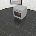 CHANGHONG White Oven In Modern Kitchen With Black Tiled Floor And Patterned Wallpaper