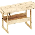 Sturdy Wooden Workbench With Multiple Holes Vise And Lower Storage Shelf
