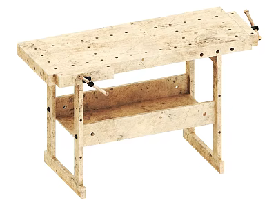 Sturdy Wooden Workbench With Multiple Holes Vise And Lower Storage Shelf 3d model